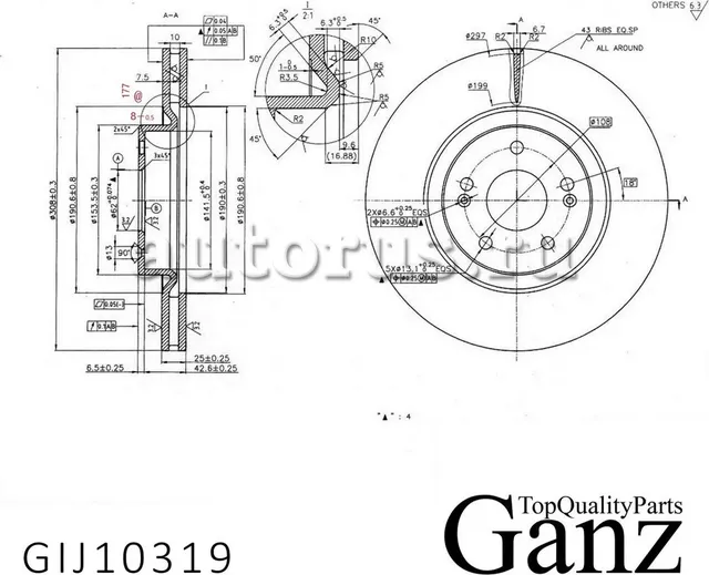 Диск тормозной передний с покрытием Москвич 3,OMODA C5, JAC JS4/Chery Tiggo 4/7 GANZ GIJ10319 Ganz. Артикул GIJ10319