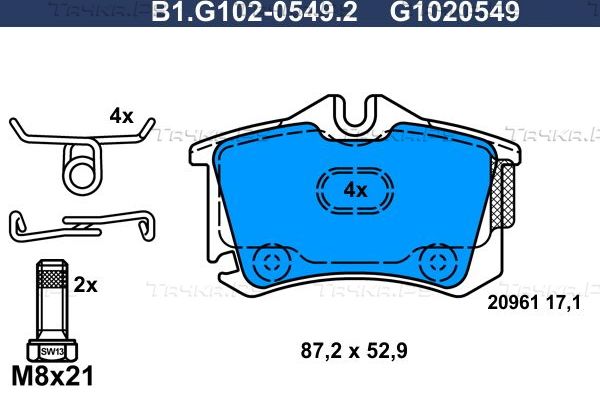 Тормозные колодки Galfer задние для Audi A2 2002-2005. Артикул B1.G102-0549.2