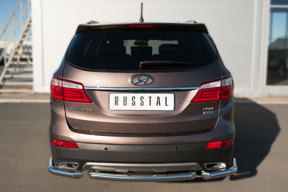 Защита RusStal заднего бампера d63 (дуга) для Hyundai Grand Santa Fe 2014-2016. Артикул HSFZ-002012