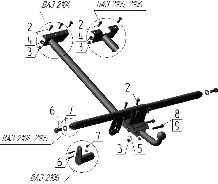 Фаркоп AvtoS для ВАЗ 2103 1972-1984. Артикул VAZ-36