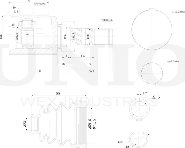 ШРУС внутренний (Unio). Артикул CVJ-30036