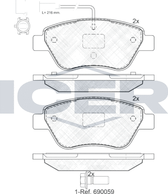Тормозные колодки Icer передние для Fiat Linea 2009-2026. Артикул 181444-203