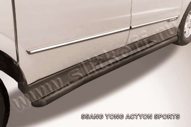 Пороги Slitkoff d76 с гибами для SsangYong Actyon Sports I рестайлинг 2012-2026 Черные. Артикул SYAS008B