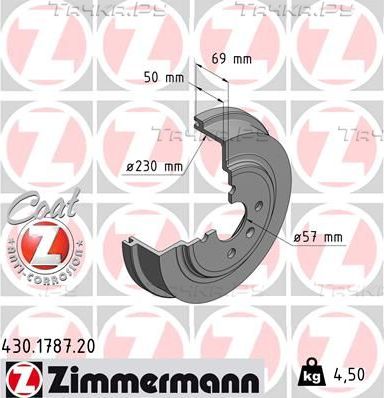 Тормозной барабан Zimmermann Coat Z задний для Opel Corsa C 2000-2009. Артикул 430.1787.20