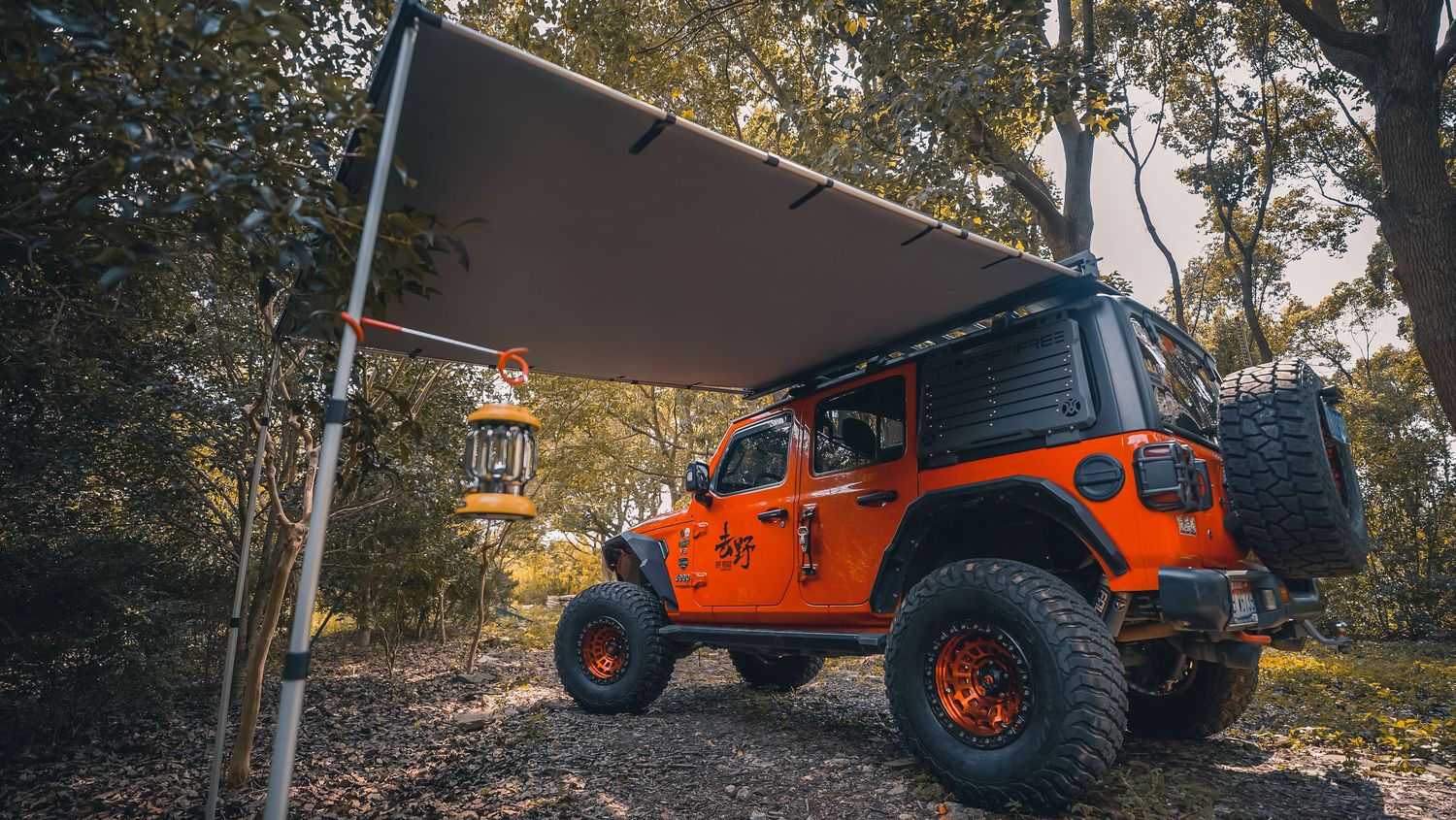 Маркиза автомобильная РИФ 2,5х2,5 м, полуавтомат (винил) темно-серая. Артикул RIF5306-2525V