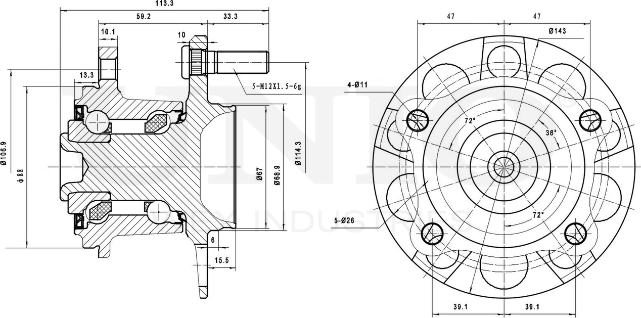 Ступица колеса с интегрированным подшипником (Unio). Артикул HUB-20136
