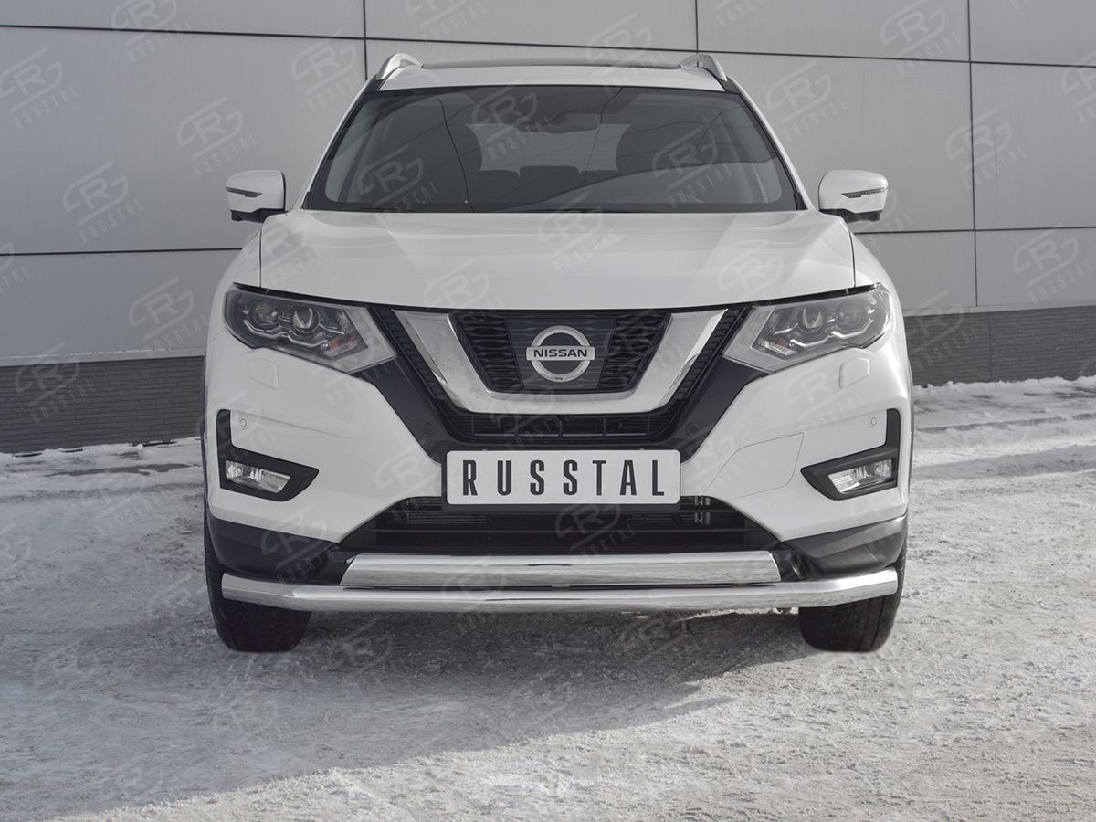Защита RusStal переднего бампера d63 секции-d75х42 дуга для Nissan X-Trail T32 рестайлинг 2018-2026. Артикул NXZ-003153