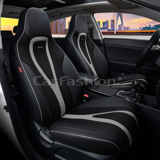 Чехлы универсальные каркасные CarFashion 5D Integral на передние сидения авто, цвет Черный/Черный/Серый. Артикул 26159