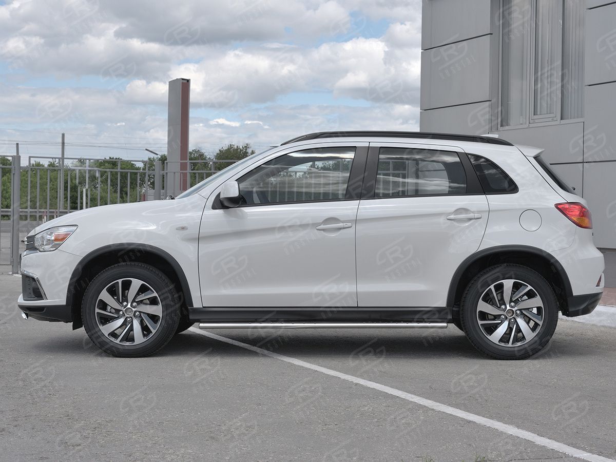 Защита порогов RusStal труба 75х42 овал с проступью для Mitsubishi ASX I 2й рестайлинг 2016-2020. Артикул MASO-002958