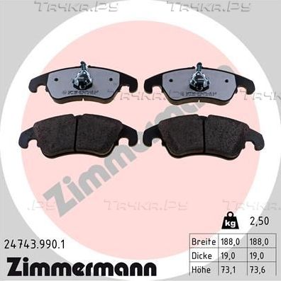 Тормозные колодки Zimmermann rd:z передние для Audi S6 IV (C7) 2012-2018. Артикул 24743.990.1