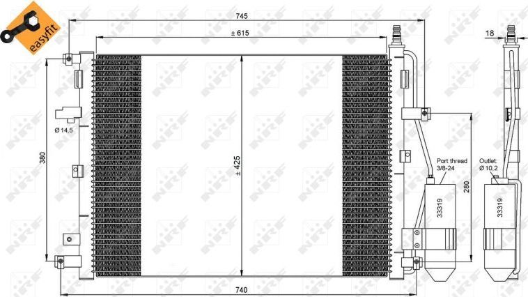 Радиатор кондиционера (конденсатор) NRF (алюминий). Артикул 35876