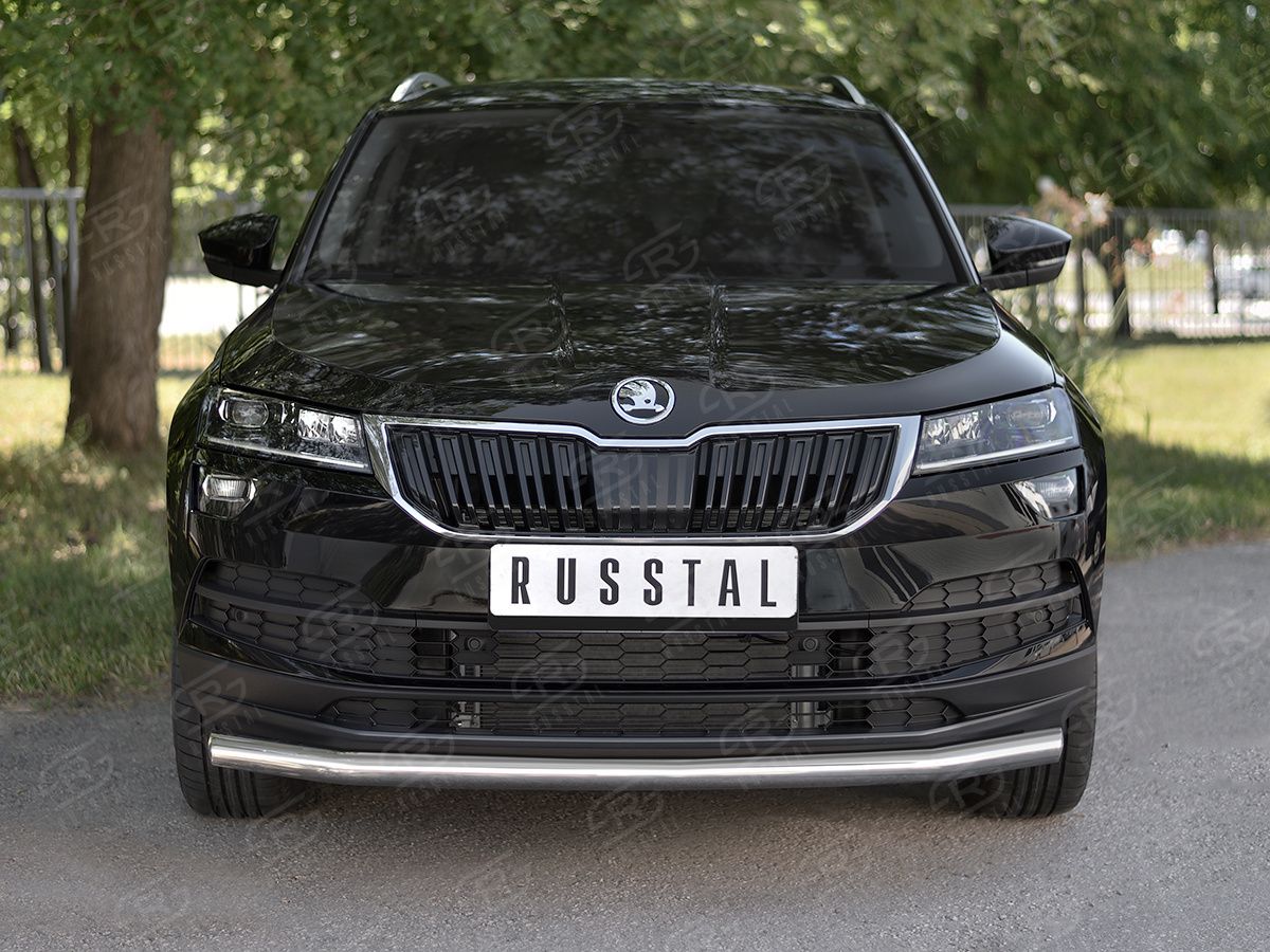 Защита RusStal переднего бампера d63 (секции) для Skoda Karoq 2020-2026. Артикул SKKZ-003437