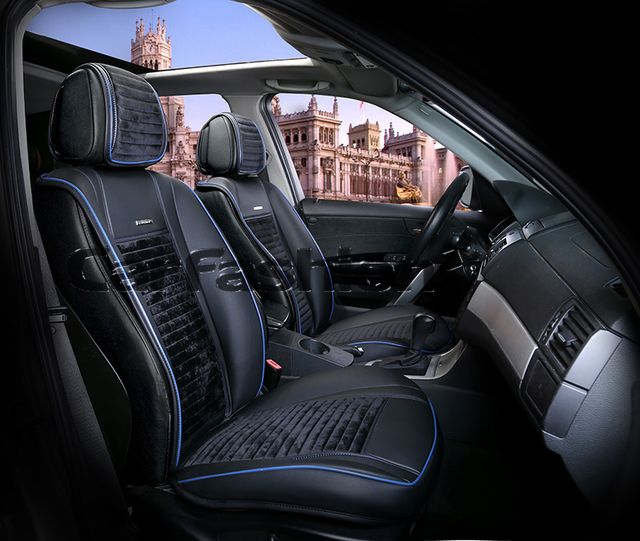 Накидки универсальные CarFashion Madrid на переднее сидения авто, цвет Черный/Черный/Синий/Синий. Артикул 21883