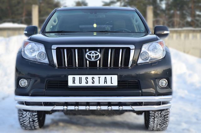 Защита RusStal переднего бампера d63 (секции) d63 (уголки) + зубы для Toyota Land Cruiser Prado 150 2009-2013. Артикул PNZ-001615