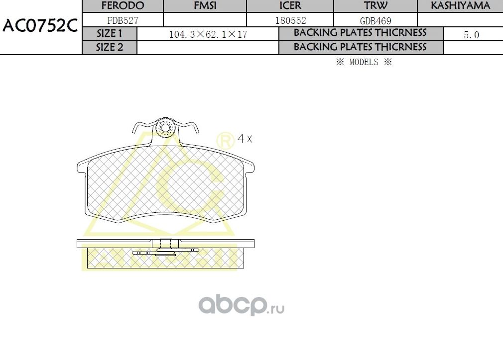 Тормозные колодки ANCHI AC0752C Anchi. Артикул AC0752C