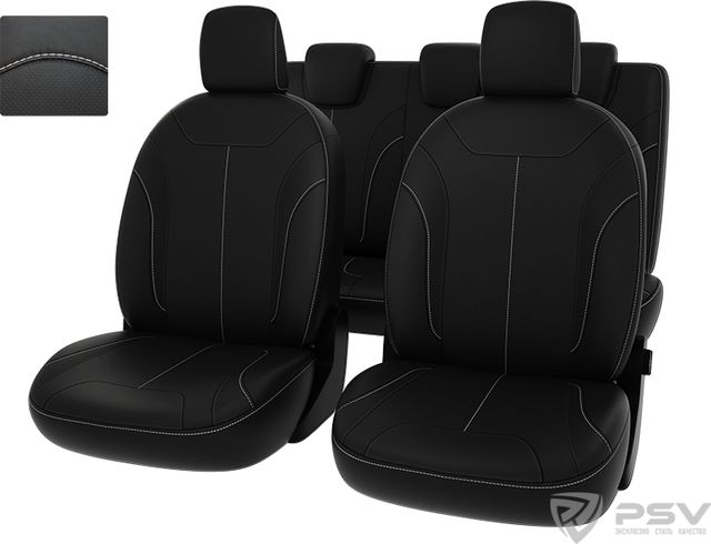 Чехлы PSV Оригинал на сидения для Lada Xray 2015-2026, цвет Черный/отстрочка белая. Артикул 126719