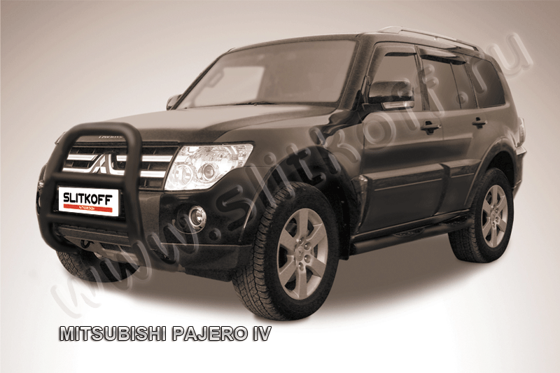 Кенгурятник Slitkoff d76 высокий ЧЕРНЫЙ матовый для Mitsubishi Pajero IV 2006-2011. Артикул MPJ002B