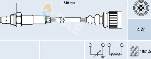 Лямбда-зонд (кислородный датчик) FAE. Артикул 77376