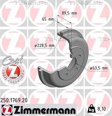Тормозной барабан Zimmermann Coat Z задний для Ford Transit Connect I 2002-2013. Артикул 250.1769.20