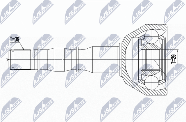 Шрус внутренний (граната) NTY передний правый для Volvo XC90 I 2002-2006. Артикул NPW-VV-074