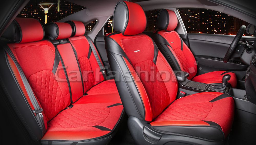 Накидки универсальные CarFashion Sting Plus Premium для авто, цвет Черный/Красный. Артикул 22537