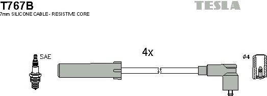 Высоковольтные провода (провода зажигания) (комплект) Tesla для Renault Twingo I 1996-2004. Артикул T767B