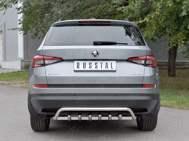 Защита RusStal заднего бампера d42 волна + d42 зубы для Skoda Kodiaq 2017-2026. Артикул SKKZ-002777