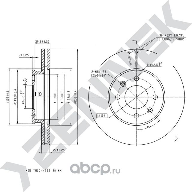 Диск тормозной передний HYUNDAI ACCENT 05-13 I20 08 (Zennek). Артикул DBD0180