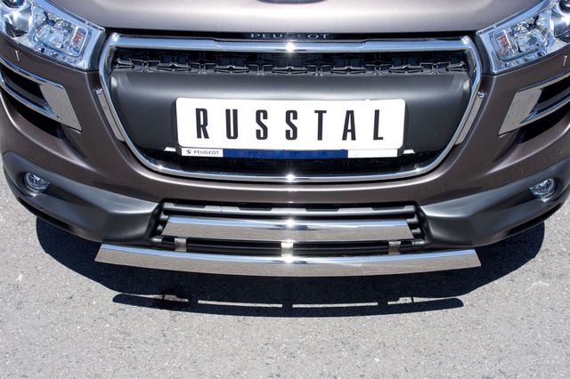 Защита RusStal переднего бампера d75х42/75x42 овалы для Peugeot 4008 2012-2026. Артикул P48Z-000533