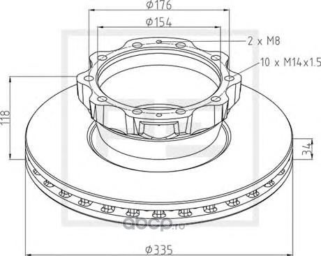 036.125-00A_диск тормозной !335x176x154 H118 n10x14+28 /MAN TGA (PE). Артикул 03612500A