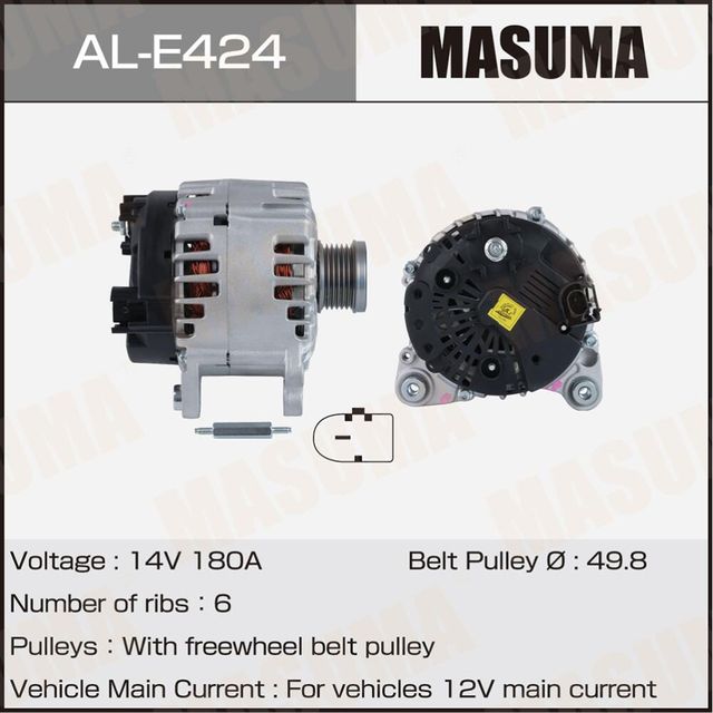 Генератор MASUMA, AUDI / CMBA, CXSA, CPTA (14V/180A). Артикул ALE424