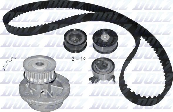 Помпа (водяной насос) с комплектом ремня ГРМ Dolz для Opel Corsa B 1993-2000. Артикул KD124