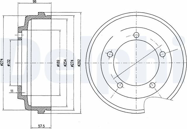 Тормозной барабан Delphi задний для Ford Transit VII 2006-2014. Артикул BF479