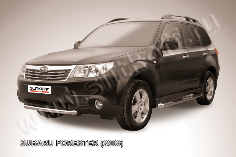 Защита Slitkoff переднего бампера d57 короткая для Subaru Forester III 2008-2012. Артикул SF013
