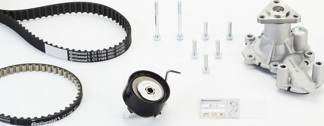 Помпа (водяной насос) с комплектом ремня ГРМ ContiTech. Артикул CT1189WP2PRO