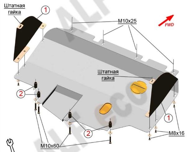 Защита алюминиевая "Alfeco" для картера и КПП Fiat Ducato 230, 244 1994-2006. Артикул ALF.06.08 AL4