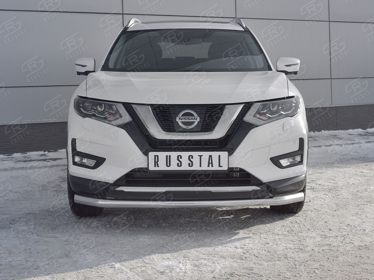 Защита RusStal переднего бампера d63 секции для Nissan X-Trail T32 рестайлинг 2018-2026. Артикул NXZ-003151