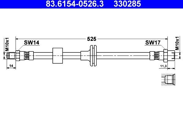 Тормозной шланг ATE передний для Mercedes-Benz W124, A124 1986-1993. Артикул 83.6154-0526.3
