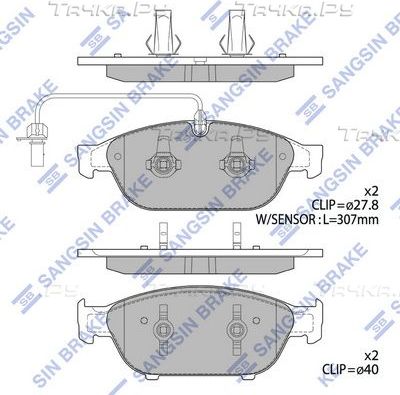 Тормозные колодки Sangsin Hi-Q передние для Audi A8 III (D4) 2009-2018. Артикул SP2316
