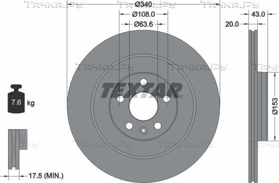 Тормозной диск Textar Pro. Артикул 92304503