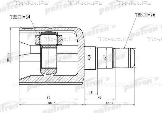 Шрус внутренний (граната) Patron передний левый для Volkswagen Passat CC I 2008-2012. Артикул PCV1305