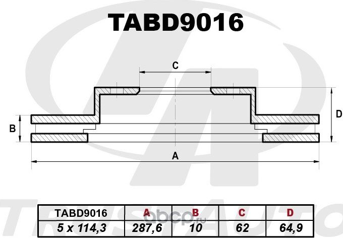 Тормозной диск (Trustauto). Артикул TABD9016