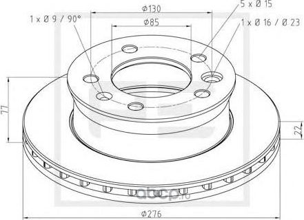 016.291-00A_диск тормозной !вентилл 275/130x22/77 5n /Omn MB Sprinter BM901/902/ (PE Automotive). Артикул 01629100A