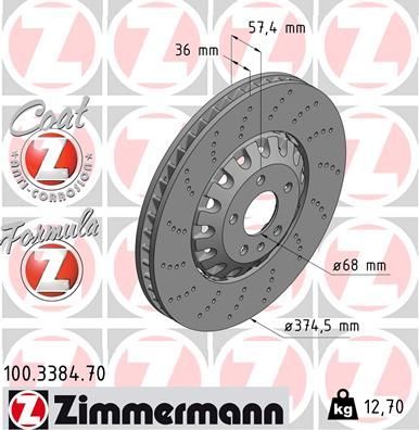 Тормозной диск Zimmermann FORMULA Z. Артикул 100.3384.70