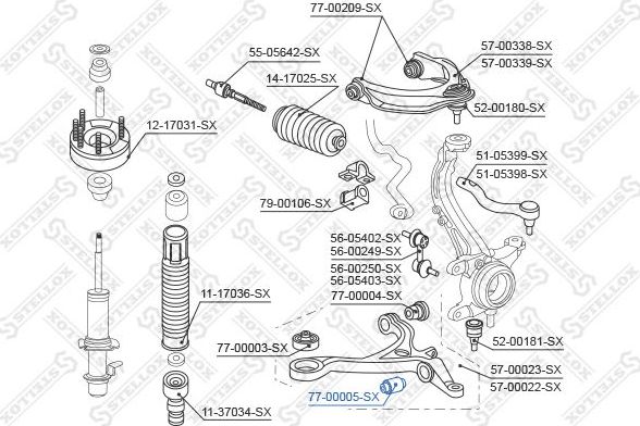 Сайлентблок переднего рычага подвески Stellox. Артикул 77-00005-SX