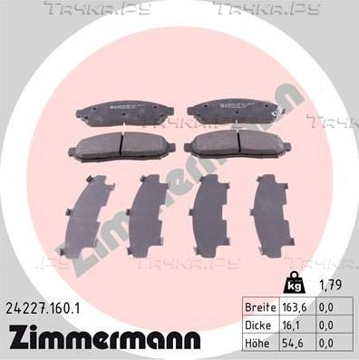Тормозные колодки Zimmermann передние для Nissan Leaf I (ZE0/AZE0) 2010-2017. Артикул 24227.160.1