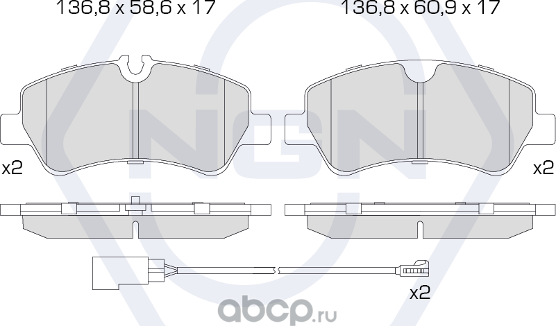 Колодки тормозные керамические, задние (NGN). Артикул 3501251
