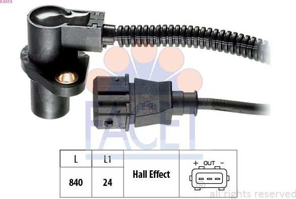 Датчик положения коленвала Facet Made in Italy - OE Equivalent. Артикул 9.0314