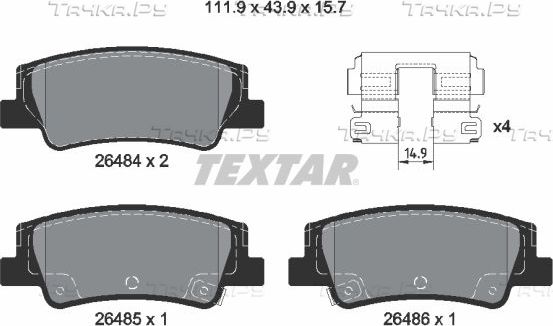 Тормозные колодки Textar для Hyundai Tucson IV 2021-2026. Артикул 2648401