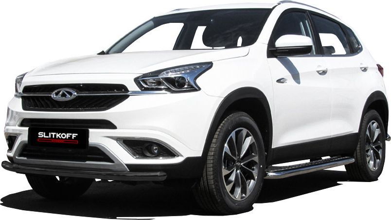Защита Slitkoff переднего бампера d57 для Chery Tiggo 7 2016-2026 Черная. Артикул CT7-002B